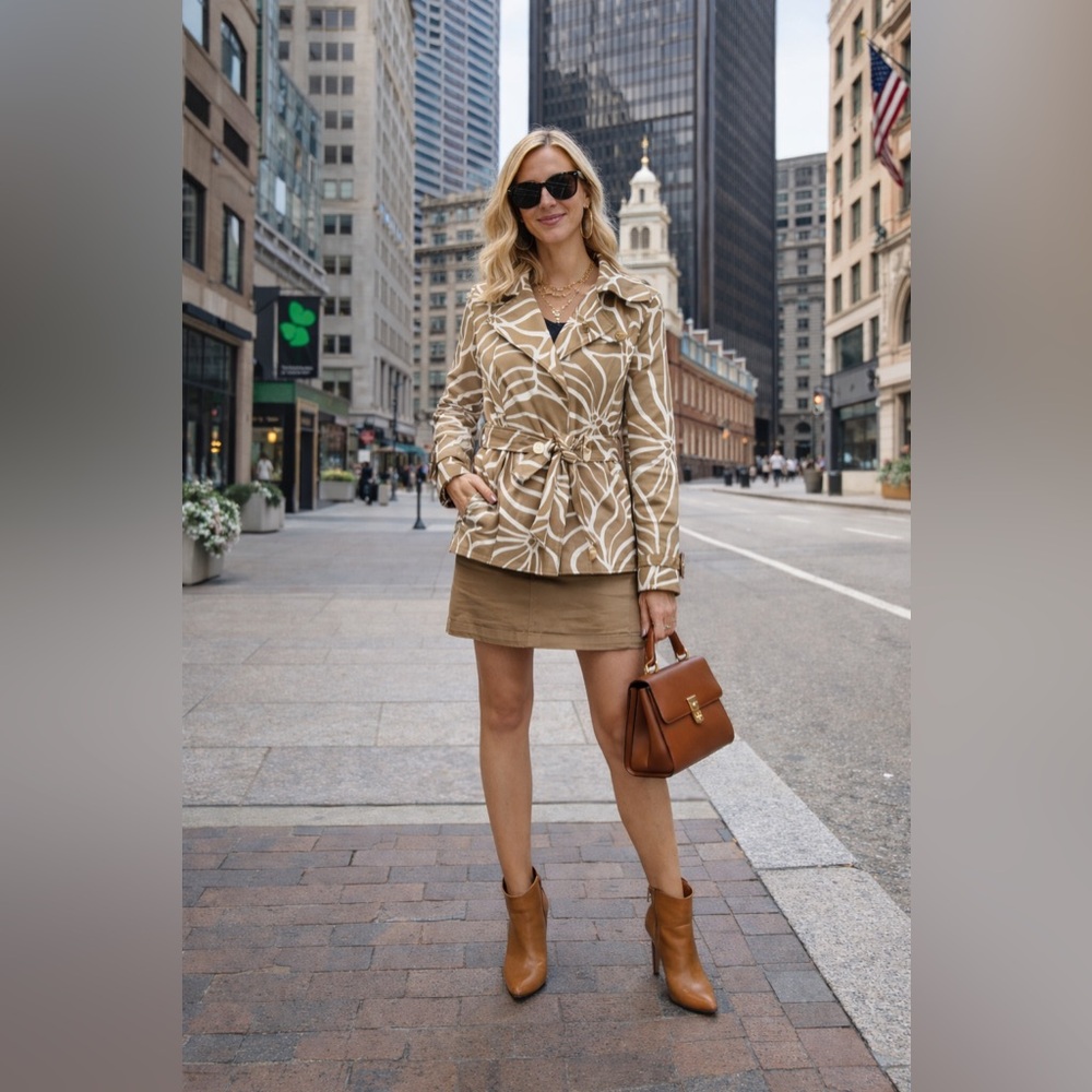 INC International Conce & White Abstract Print Belted Trench Coat | M